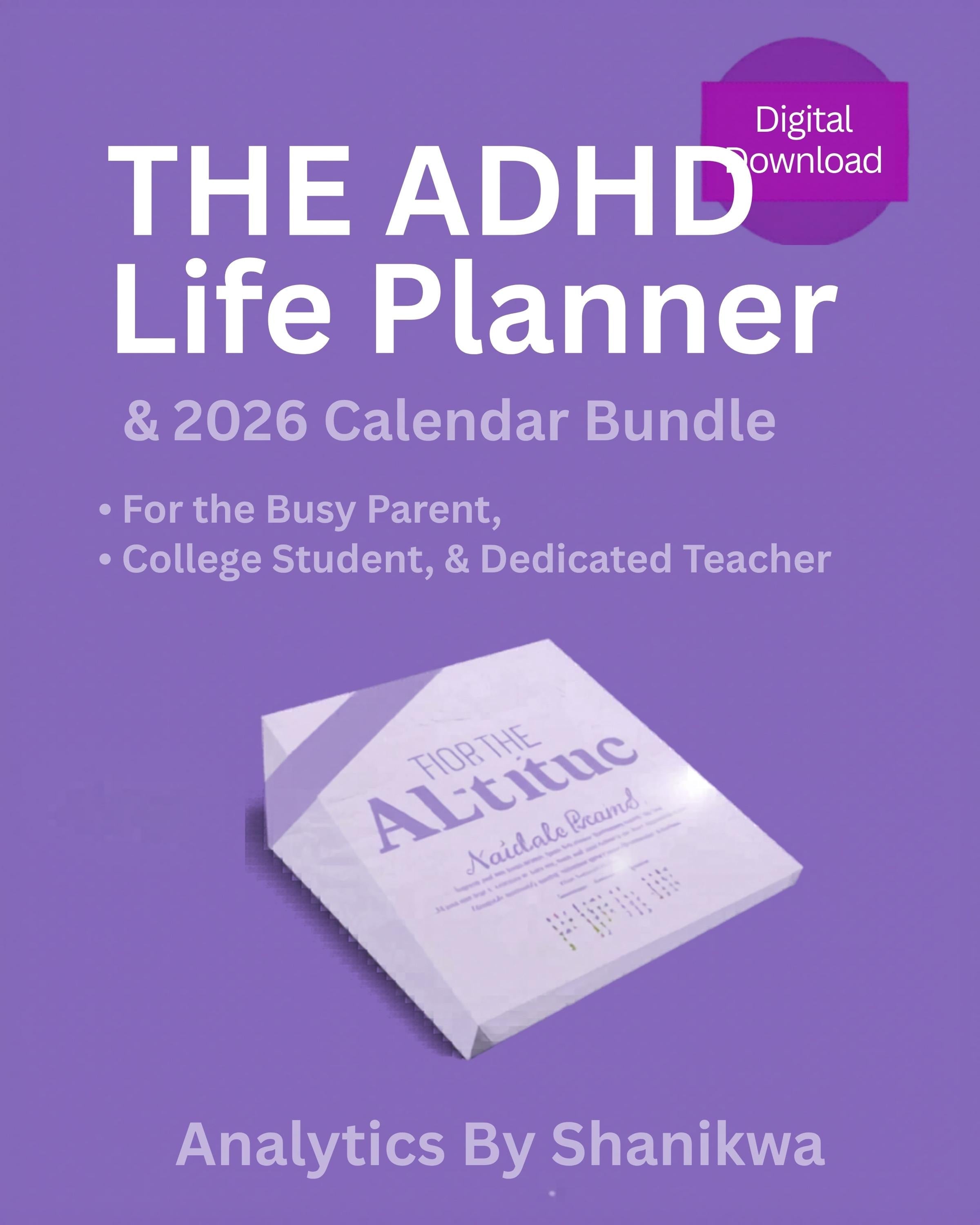 ADHD Planner Bundle 2026-2028 | Daily Calendar + Habit Tracker + Ebook | Neurodivergent Productivity | Printable PDF Digital Download