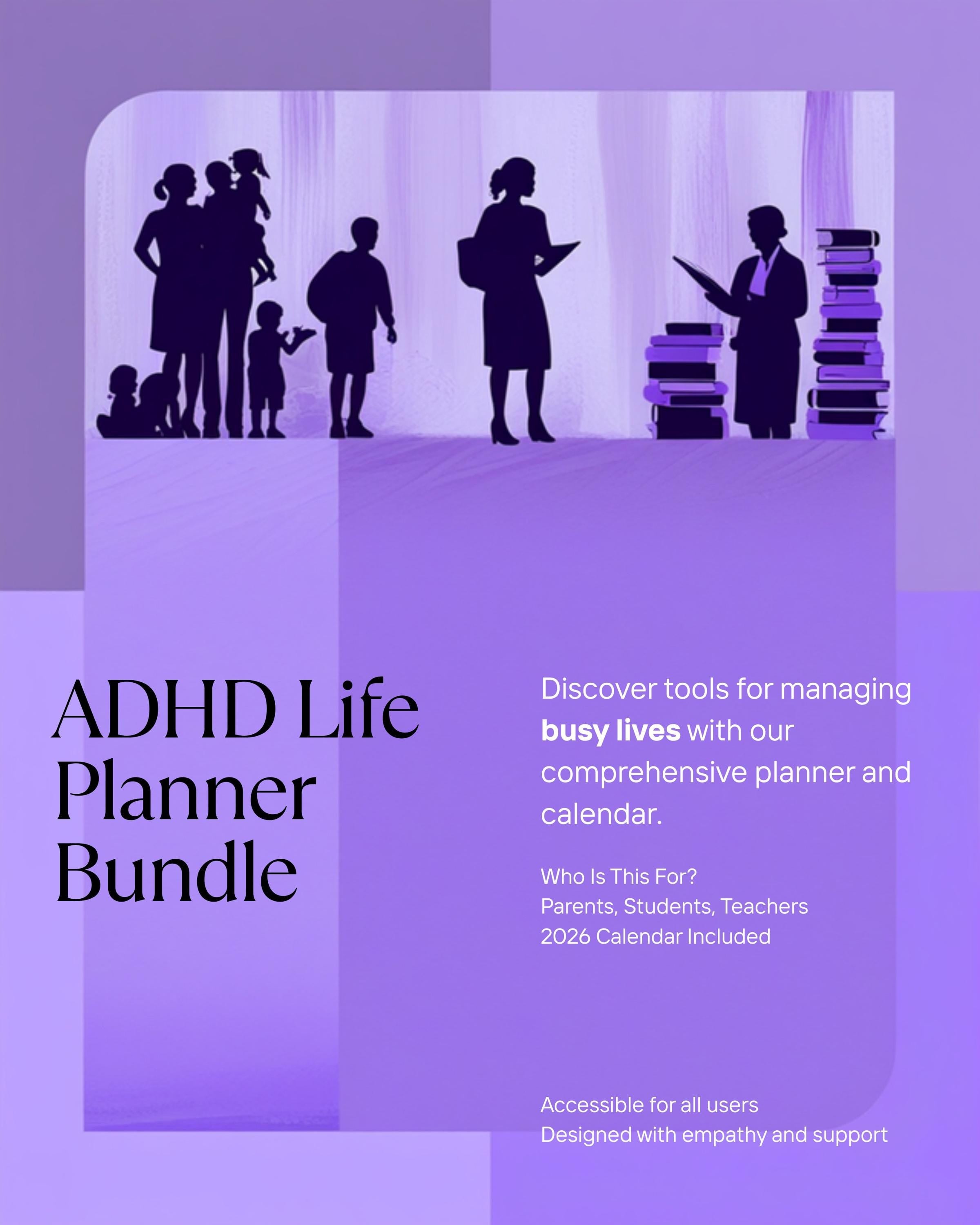 ADHD Planner Bundle 2026-2028 | Daily Calendar + Habit Tracker + Ebook | Neurodivergent Productivity | Printable PDF Digital Download