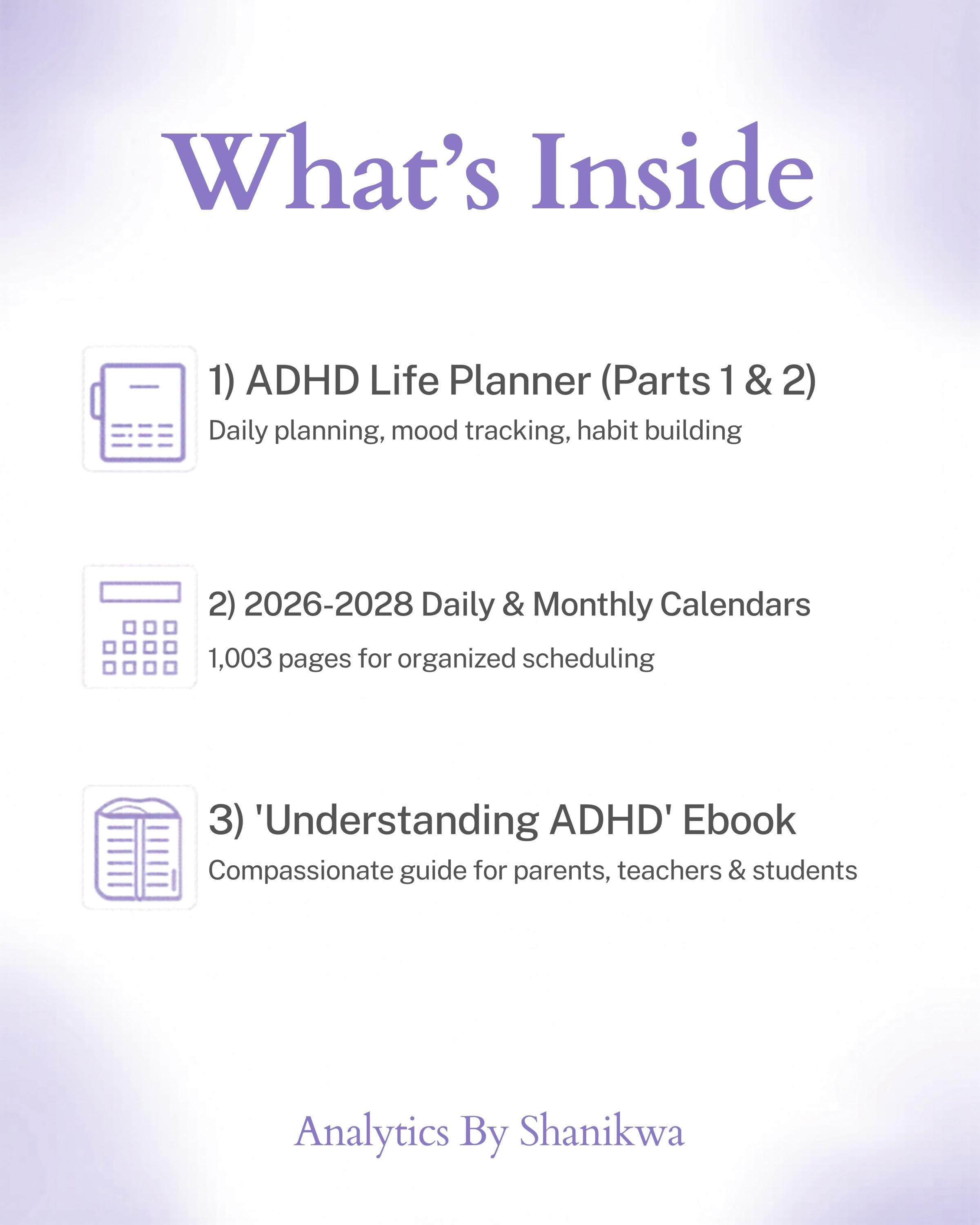 ADHD Planner Bundle 2026-2028 | Daily Calendar + Habit Tracker + Ebook | Neurodivergent Productivity | Printable PDF Digital Download