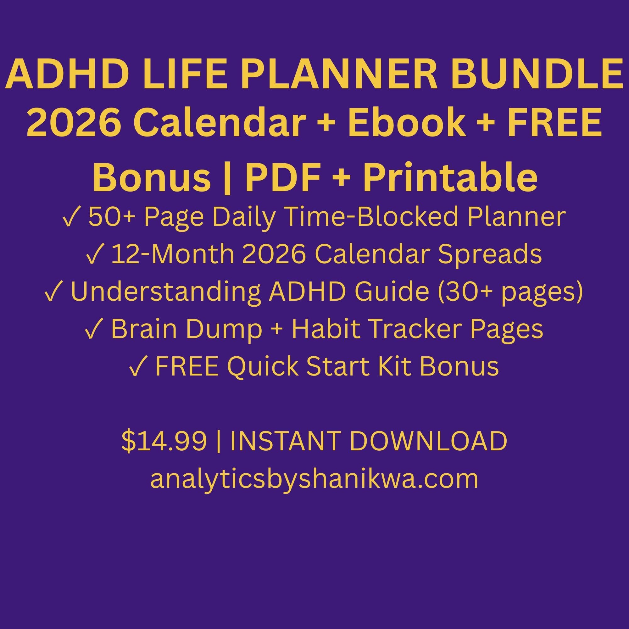 ADHD Planner Bundle 2026-2028 | Daily Calendar + Habit Tracker + Ebook | Neurodivergent Productivity | Printable PDF Digital Download